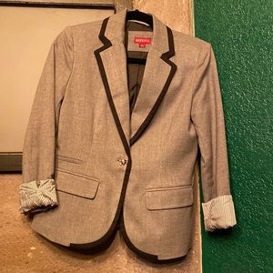 Grey boyfriend blazer, skull button